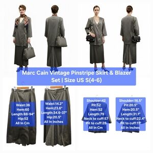 Marc Cain Olive Pinstripe Skirt & Blazer Set